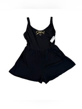 Sirena Vintage Swim Romper Sz 14 Black Gold Anchor Bow Skirted USA Made With Tag